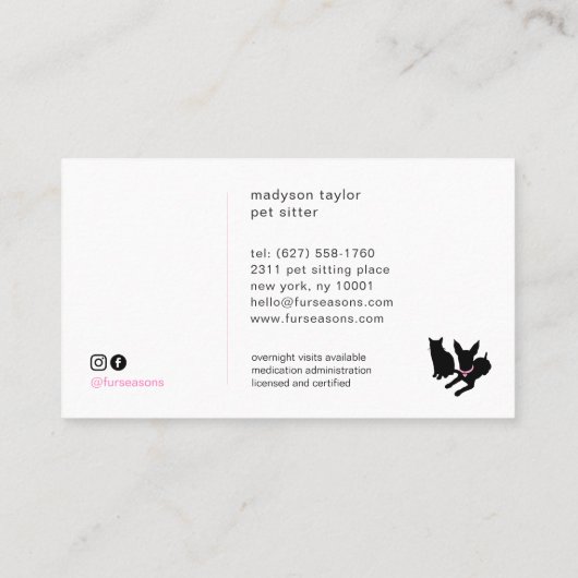 Minimal Pet Silhouette Pet Sitting Dog Cat Logo 名刺 (裏面)