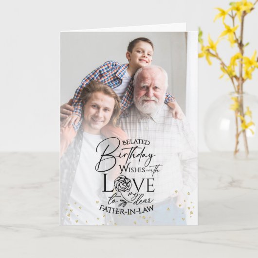 Minimal Photo Birthday Keepsake Father-in-law カード (黄色い花)