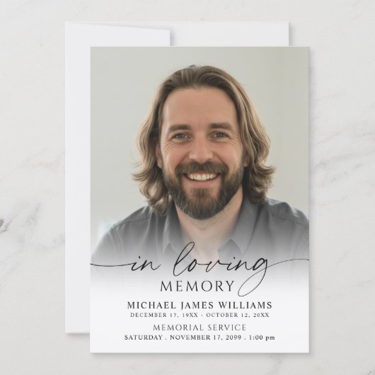 Minimal Photo Celebration of Life Funeral Memorial 招待状 (正面)