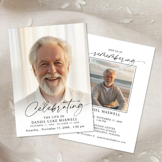 Minimal Photo Celebration of Life Funeral Memorial 招待状