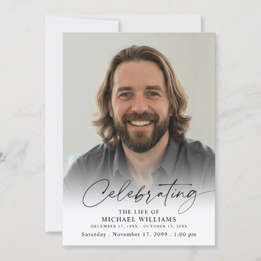 Minimal Photo Celebration of Life Funeral Memorial 招待状 (正面)