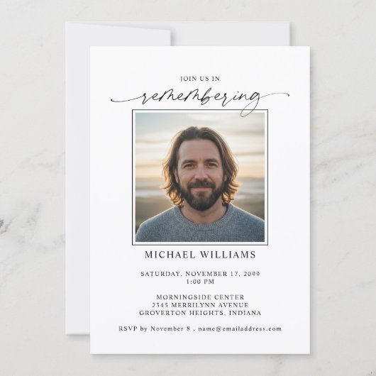 Minimal Photo Celebration of Life Funeral Memorial 招待状 (裏面)