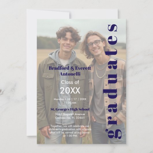 Minimal Photo Editorial Style Double Graduation 招待状 (正面)