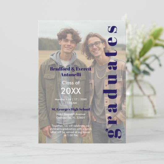 Minimal Photo Editorial Style Double Graduation 招待状 (スタンド正面)