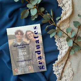 Minimal Photo Editorial Style Double Graduation 招待状