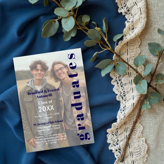 Minimal Photo Editorial Style Double Graduation 招待状