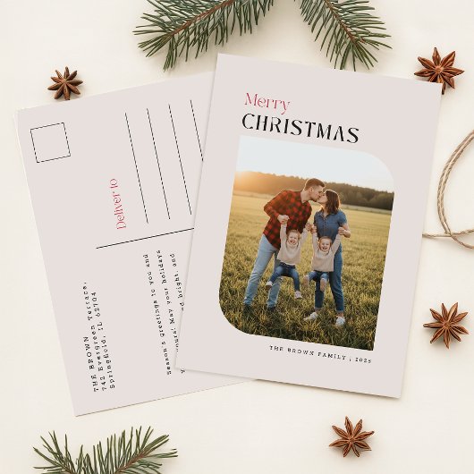 Minimal Photo Merry Christmas Holiday Postcard シーズンポストカード