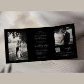 Minimal photo QR code RSVP details black wedding 三つ折り招待状