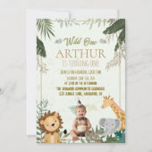 Minimal Photo Safari Wild One 1st Birthday 招待状 (正面)
