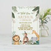 Minimal Photo Safari Wild One 1st Birthday 招待状 (スタンド正面)