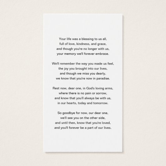 Minimal Photo Sympathy Funeral Prayer Card (裏面)