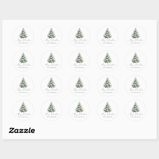 Minimal Pine Tree Christmas ラウンドシール (シート)
