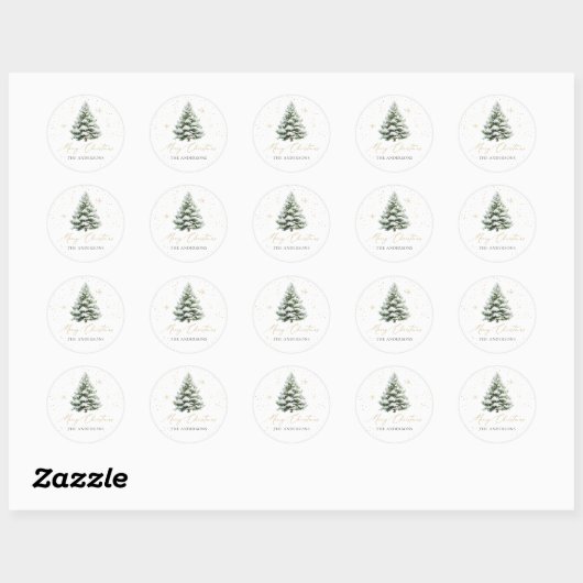 Minimal Pine Tree Christmas Classic Round Sticker ラウンドシール (シート)