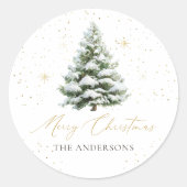 Minimal Pine Tree Christmas Classic Round Sticker ラウンドシール (正面)