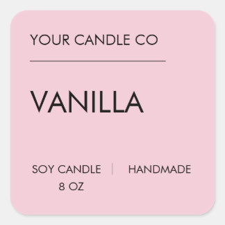 Minimal Pink Candle Label – Vanilla Soy Candle スクエアシール