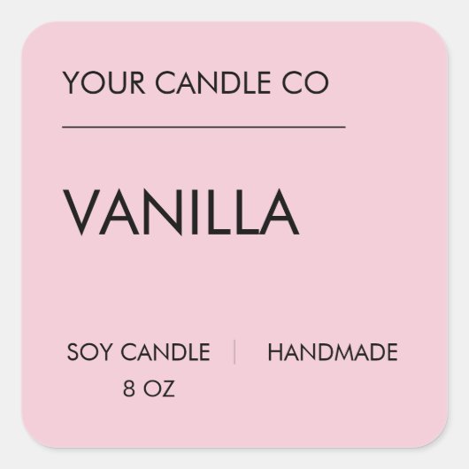 Minimal Pink Candle Label – Vanilla Soy Candle スクエアシール (正面)