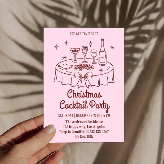 Minimal Pink Christmas Cocktail Party Invitation 招待状