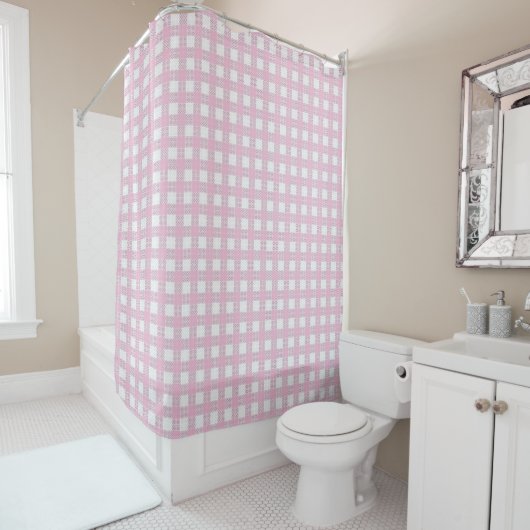 Minimal Pink Plaid Curtain Modern Bath Style シャワーカーテン (インサイチュ)