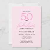 Minimal Pink Script 50 and Fabulous 50th Birthday 招待状 (正面)