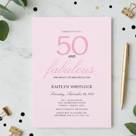 Minimal Pink Script 50 and Fabulous 50th Birthday 招待状