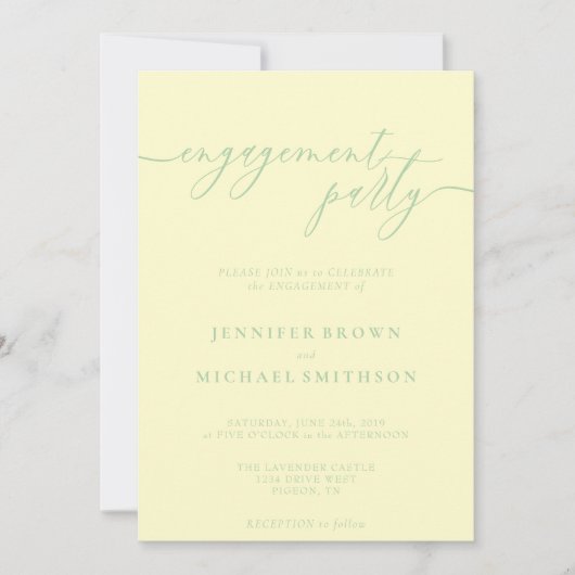 Minimal Pistachio & Cream Elegant Engagement Party 招待状 (正面)