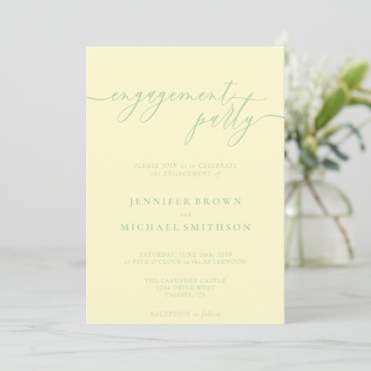 Minimal Pistachio & Cream Elegant Engagement Party 招待状 (スタンド正面)