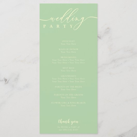 Minimal Pistachio & Cream Script Wedding Ceremony プログラム (裏面)