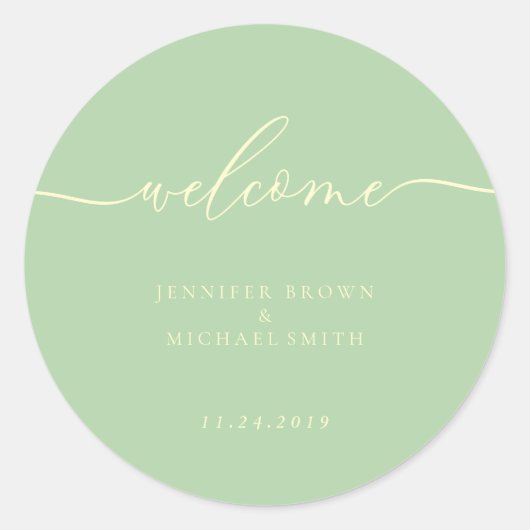 Minimal Pistachio & Cream Welcome ラウンドシール (正面)