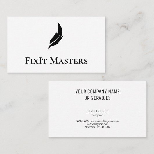 minimal plumber black and white business cards 名刺 (正面/裏面)