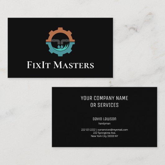 minimal plumber black and white business cards 名刺 (正面/裏面)