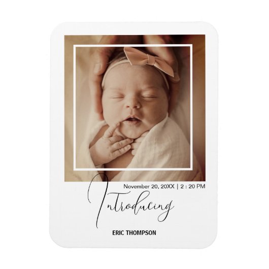 Minimal Polaroid Photo Frame Birth Announcement  マグネット (縦)
