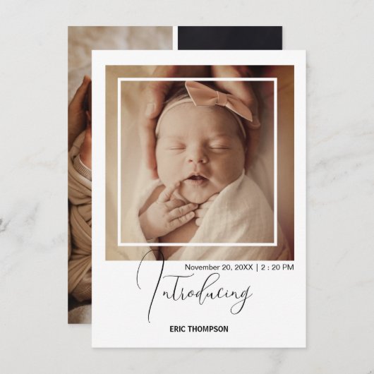 Minimal Polaroid Photo Frame Birth Announcement  案内状 (正面/裏面)