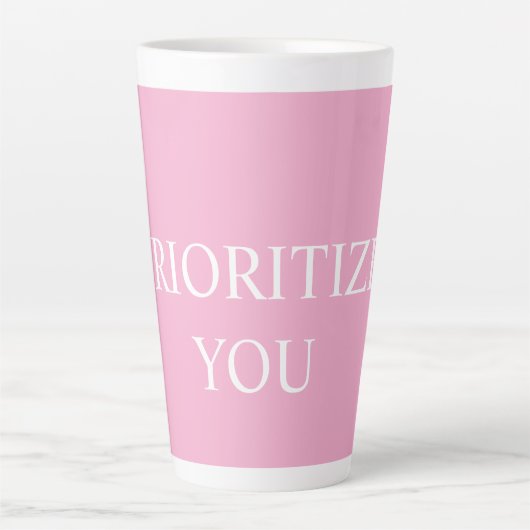 Minimal Prioritize You Quote Dusty Rose Pink カフェラテマグ (正面)