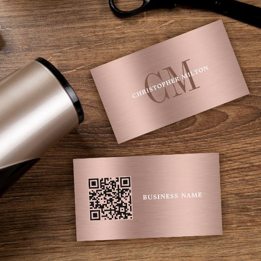  Minimal Professional Brushed Metal Blush Qr Code 名刺