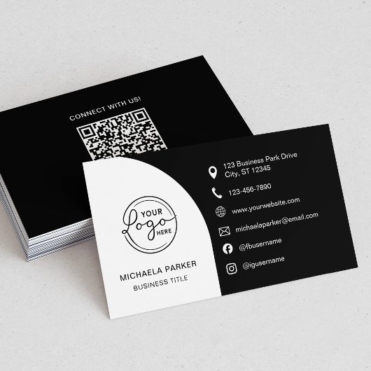 Minimal Professional Custom Logo QR Code Black 名刺