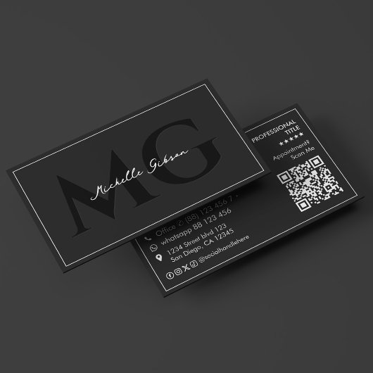 Minimal Professional Initials Black Networking  名刺