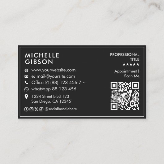 Minimal Professional Initials Black Networking  名刺 (裏面)
