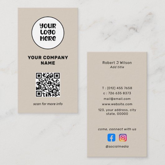 Minimal Professional Logo QR Code Social Media  名刺 (正面/裏面)