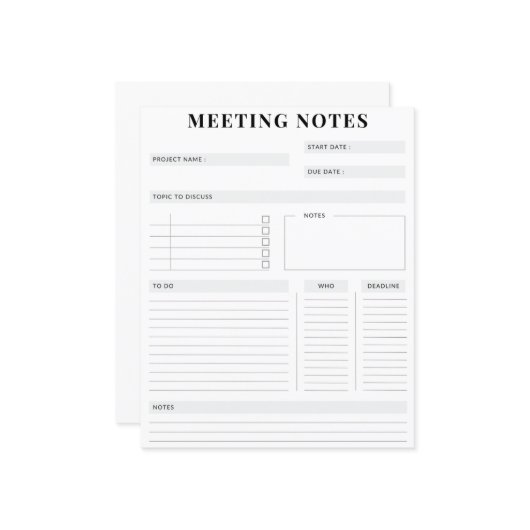 Minimal Professional Meeting Notes Planner (正面/裏面インサイチュ)
