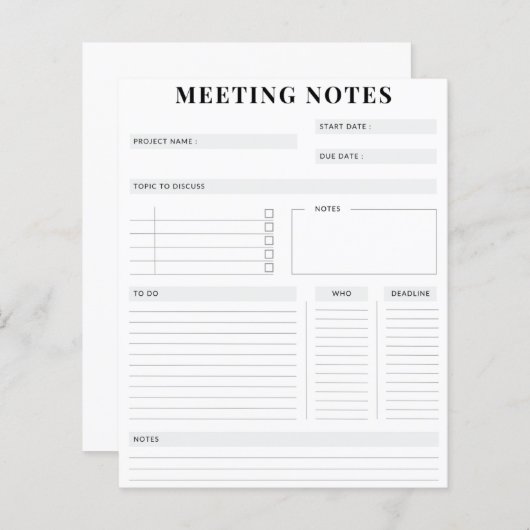 Minimal Professional Meeting Notes Planner (正面/裏面)