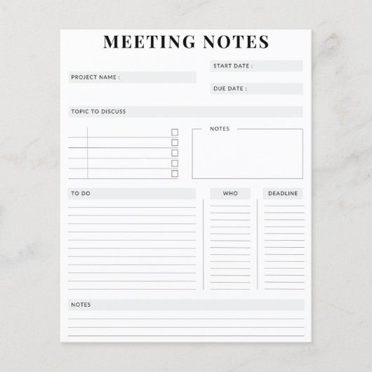 Minimal Professional Meeting Notes Planner (正面)