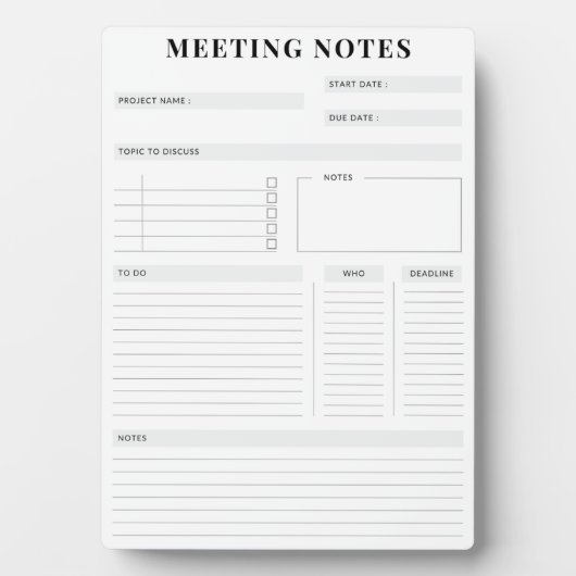 Minimal Professional Meeting Notes Planner フォトプラーク (正面)