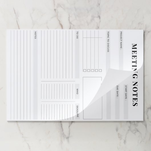 Minimal Professional Meeting Notes Planner ペーパーパッド (折り畳み)