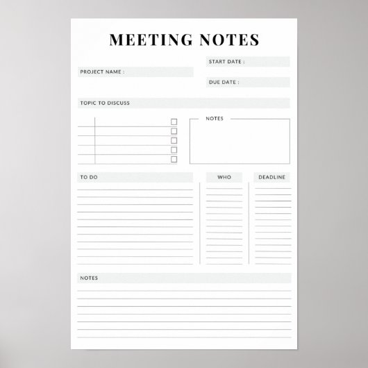 Minimal Professional Meeting Notes Planner ポスター (正面)