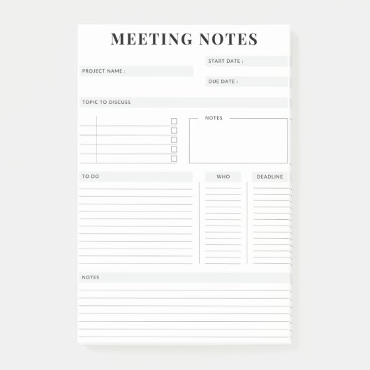 Minimal Professional Meeting Notes Planner ポストイット (正面)