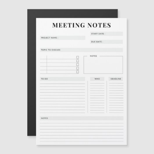 Minimal Professional Meeting Notes Planner マグネット招待状 (正面/裏面)