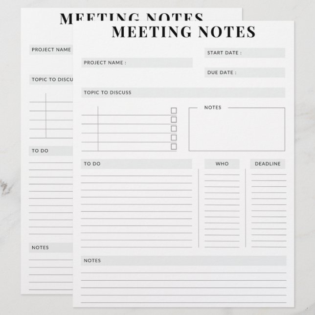 Minimal Professional Meeting Notes Planner レターヘッド (正面/裏面)