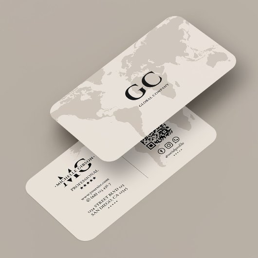 Minimal Professional Networking World Map Sand 名刺