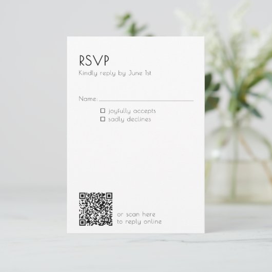Minimal QR Code Mailing Wedding Details Modern 出欠カード (スタンド正面)