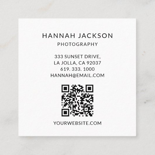 Minimal QR Code Vintage Photographer スクエア名刺 (裏面)